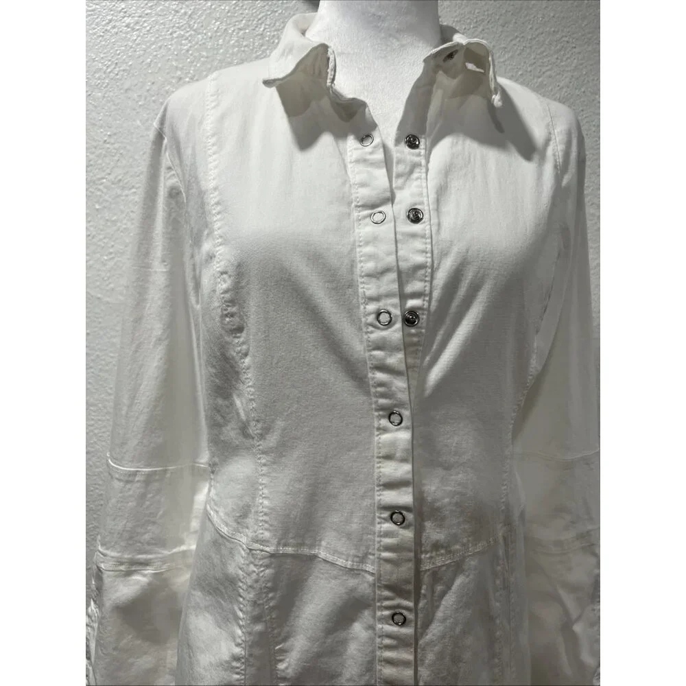 Free People Dress Womens Large White Thea Mini Snap Shirt Dress‎ Open Tunic - Picture 6 of 16